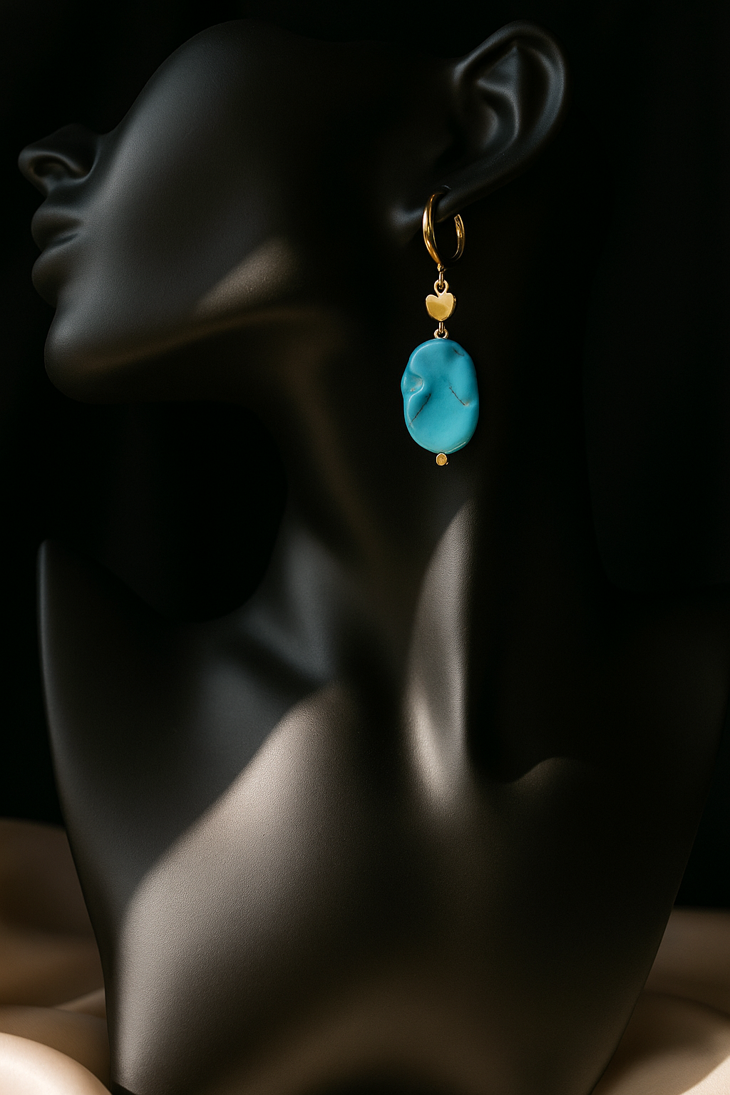 Turkuaz- Firuze Taşlı Altın Kaplama Küpe - Görsel 2