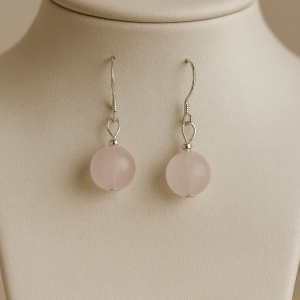 Pembe kuvars doğal taş küpe – el yapımı, sade ve zamansız tasarım