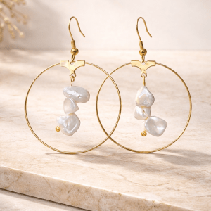 el yapımı doğal inci küpe altın kaplama