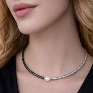 hematitli doğal inci el yapımı kolye