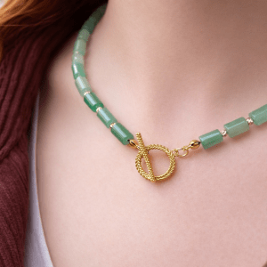 yeşil aventurin doğal taşı el yapımı sade kolye