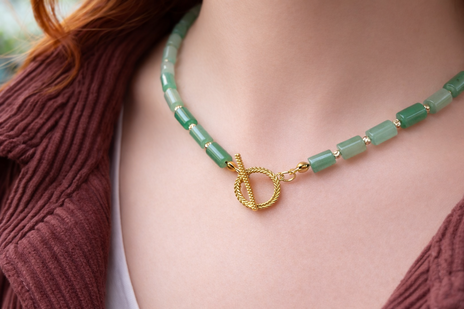 yeşil aventurin doğal taşı el yapımı sade kolye